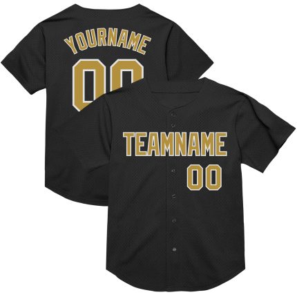 Personalized Black and Gold White Mesh Throwback Baseball Jersey Personalized Black Old Gold-White Mesh Authentic Throwback