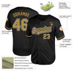 Custom Name Number Black Gold White Mesh Baseball Jersey Personalized Throwback Authentic Team Personalized Black Old Gold-White