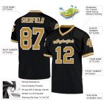 Custom Name and Number Personalized Black Gold White Mesh Football Jersey - Authentic Throwback Design Personalized Black