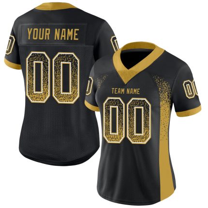 Personalized Custom Name Number Black Gold White Mesh Football Jersey Drift Fashion Team Personalized Black Old Gold-White