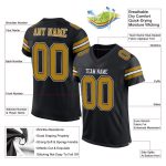 Personalized Old Gold and White Black Football Jersey - Custom Sports Apparel Personalized Black Old Gold-White Mesh Football
