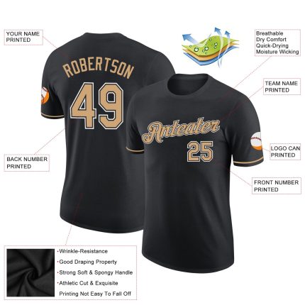 Personalized Performance T-Shirt in Black, Old Gold, and White - Customizable Design Personalized Black Old Gold-White Performance