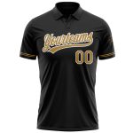 Personalized Black Golf Polo Shirt - Old Gold & White Performance Apparel Personalized Black Old Gold-White Performance Vapor