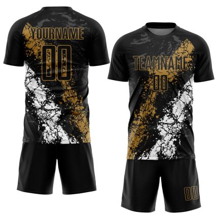 Personalized Soccer Jersey - Black Old Gold-White Sublimation Uniform for Teams Personalized Black Old Gold-White Sublimation
