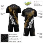 Personalized Soccer Jersey - Black Old Gold-White Sublimation Uniform for Teams Personalized Black Old Gold-White Sublimation