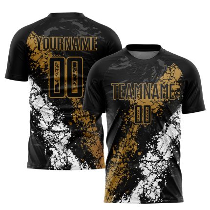 Personalized Soccer Jersey - Black Old Gold-White Sublimation Uniform for Teams Personalized Black Old Gold-White Sublimation