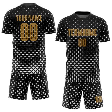 Customized Soccer Uniform Jersey - Personalized Black and Old Gold-White with Custom Name and Number Personalized Black Old