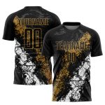 Personalized Black Gold-White Sublimation Soccer Jersey Uniform for Kids and Adults Personalized Black Old Gold-White Sublimation