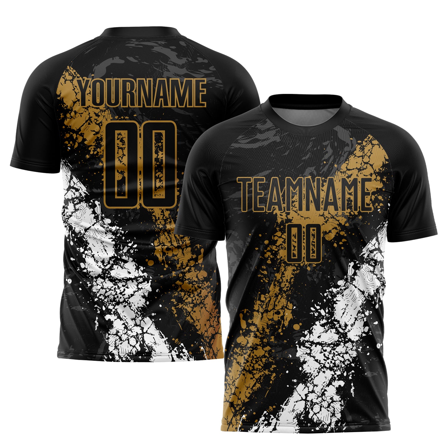 Personalized Black Gold-White Sublimation Soccer Jersey Uniform for Kids and Adults Personalized Black Old Gold-White Sublimation
