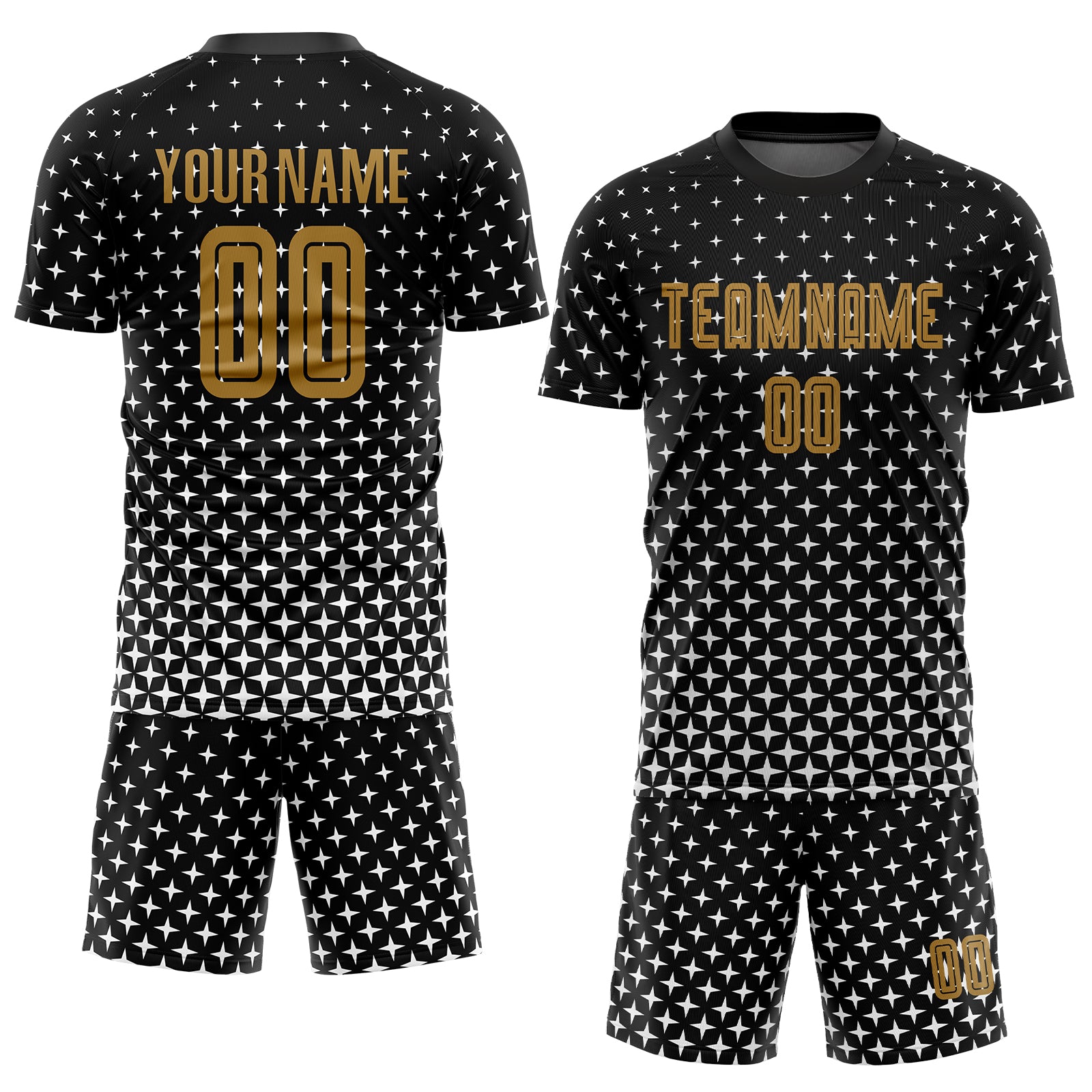 Personalized Black Gold and White Soccer Jersey Uniform for Kids and Adults Personalized Black Old Gold-White Sublimation