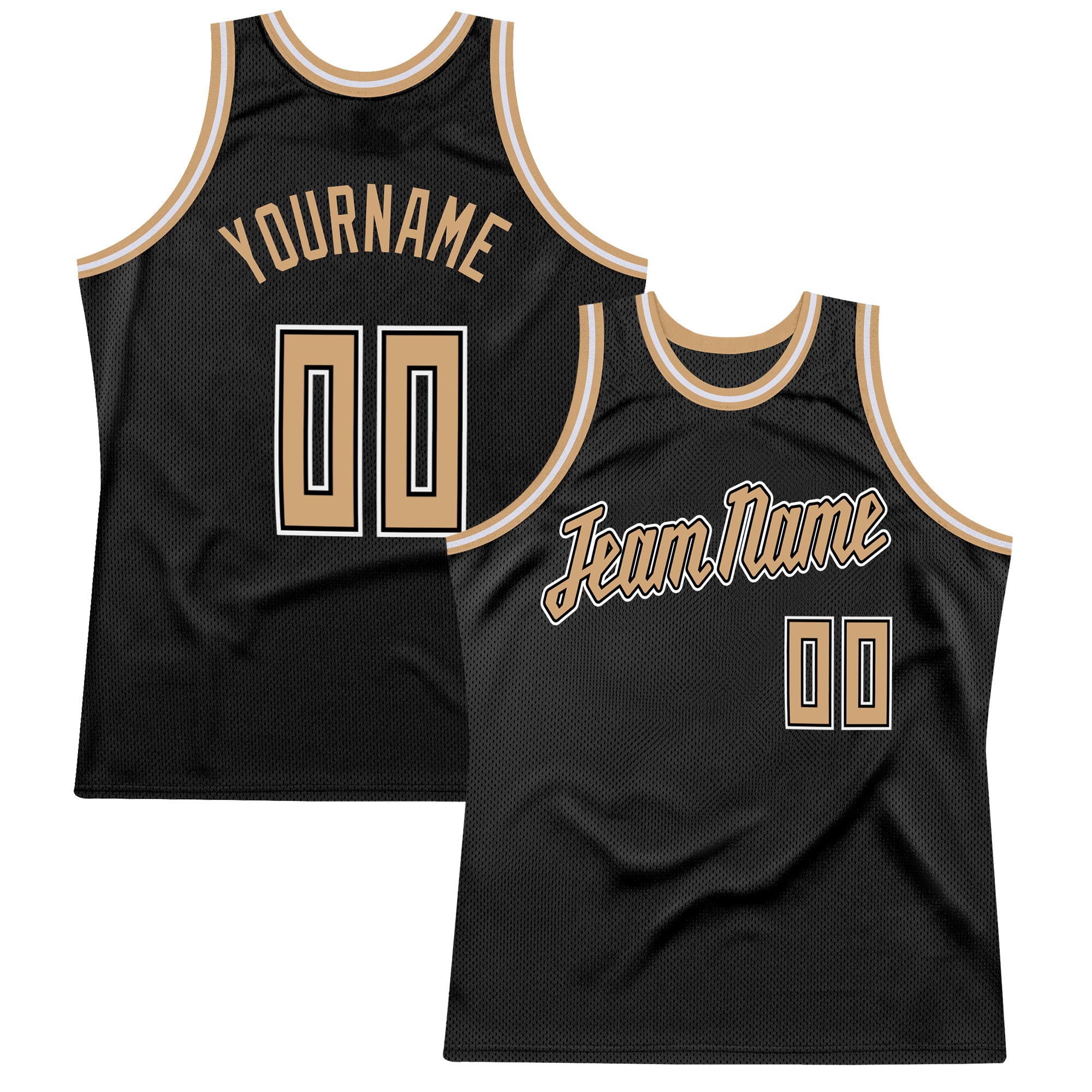 Personalized Black Throwback Basketball Jersey with Old Gold and White Accents Personalized Black Old Gold-White Throwback