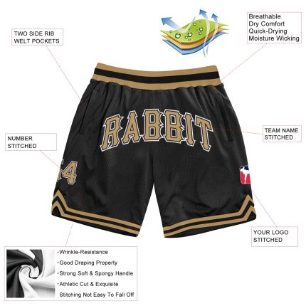 Personalized Black Gold White Throwback Basketball Shorts for Men Personalized Black Old Gold-White Throwback Basketball