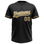 Personalized Unisex Softball Jersey - Black Gold White Two-Button Design Personalized Black Old Gold-White Two-Button Unisex