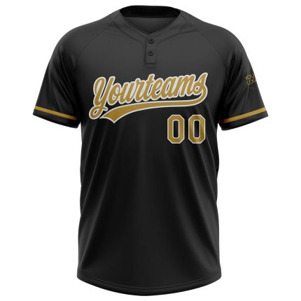 Personalized Unisex Softball Jersey - Black Gold White Two-Button Design Personalized Black Old Gold-White Two-Button Unisex