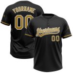 Personalized Unisex Softball Jersey - Black Gold White Two-Button Design Personalized Black Old Gold-White Two-Button Unisex