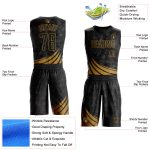 Personalized Black Gold Sublimation Basketball Jersey Suit with Wind Shapes Design, Round Neck Personalized Black Old Gold