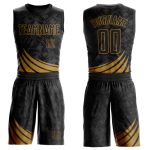 Custom Name and Number Basketball Jersey - Personalized Black and Old Gold Round Neck Sublimation Suit Personalized Black