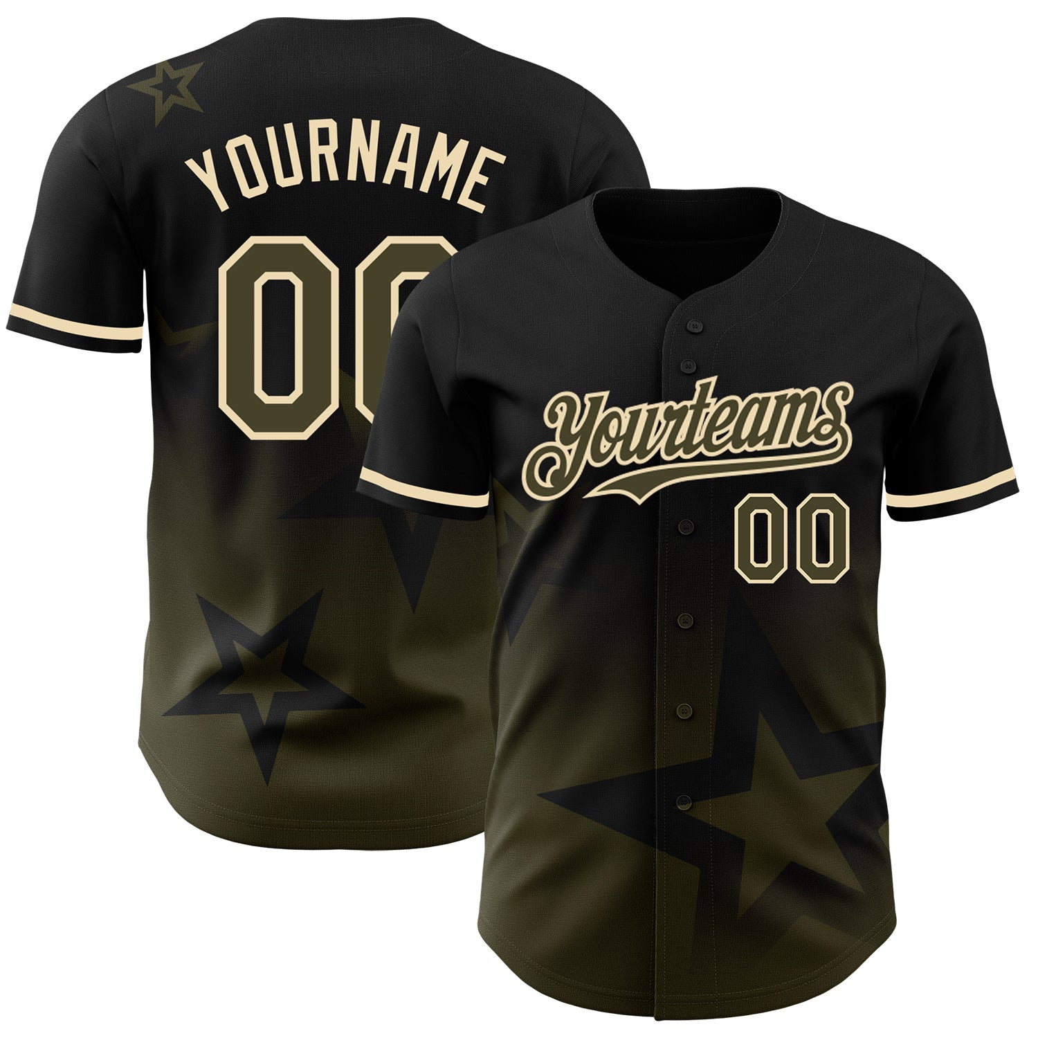 Custom Name Number Baseball Jersey Twinkle Star Gradient Black Olive-Cream 3D Pattern Design Personalized Black Olive-Cream