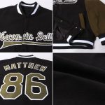 Personalized Two Tone Varsity Letterman Jacket - Black Olive and White Full-Snap Bomber Personalized Black Olive-White Bomber