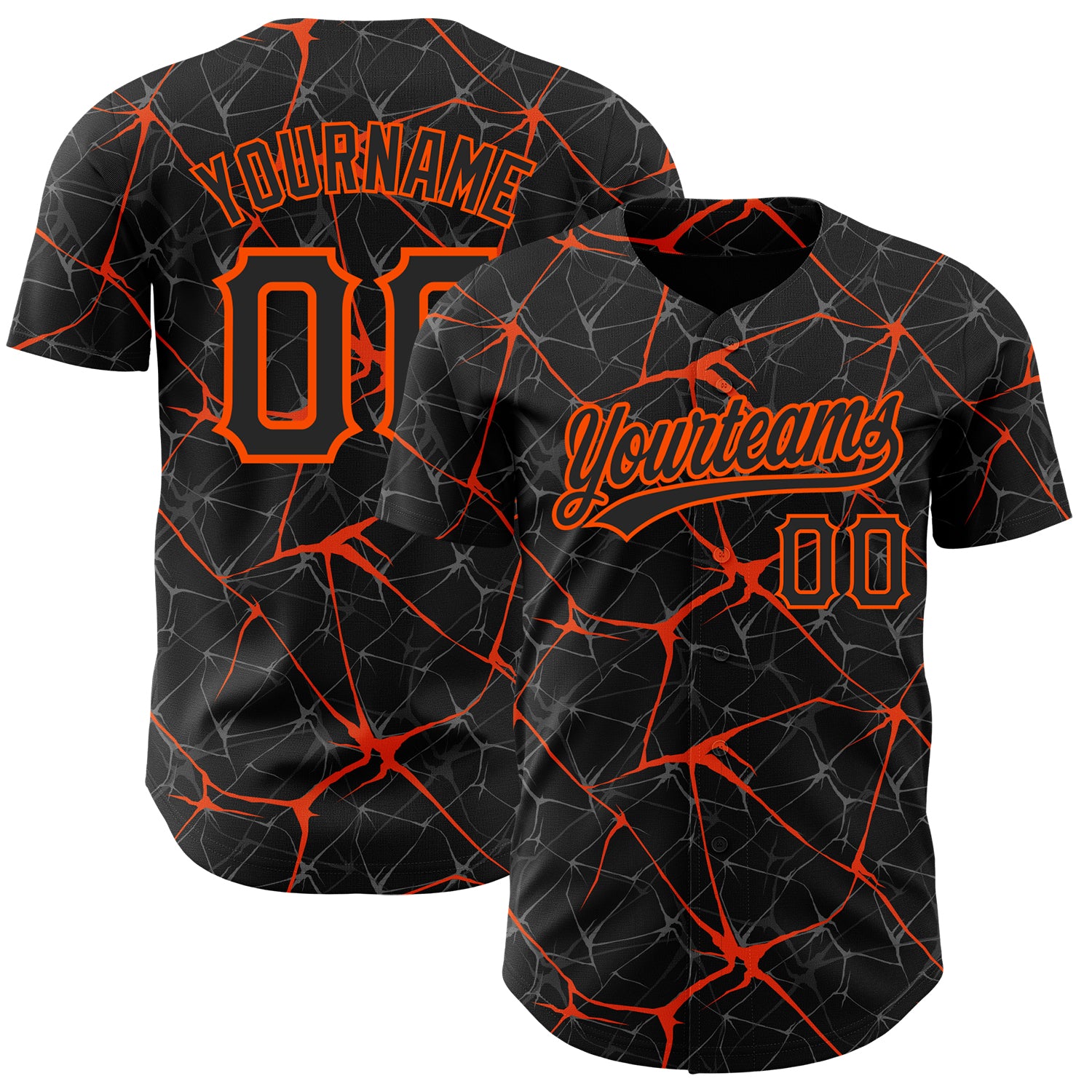Personalized 3D Abstract Network Baseball Jersey in Black and Orange - Custom Sports Apparel Personalized Black Orange 3D