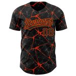 Personalized 3D Abstract Network Baseball Jersey in Black and Orange - Custom Sports Apparel Personalized Black Orange 3D