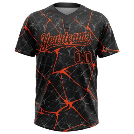 Personalized 3D Abstract Black Orange Unisex Softball Jersey - Two-Button Design Personalized Black Orange 3D Abstract Network
