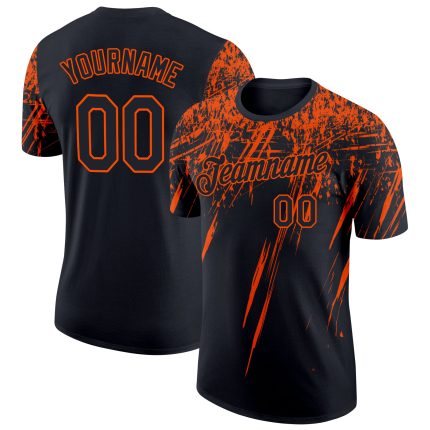 3D Abstract Sharp Shape Performance T-Shirt - Personalized Black Orange Design Personalized Black Orange 3D Abstract Sharp