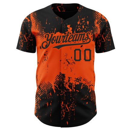 Personalized 3D Abstract Splatter Grunge Art Baseball Jersey - Black and Orange Design Personalized Black Orange 3D Abstract