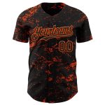 Personalized 3D Abstract Splatter Baseball Jersey in Black and Orange Personalized Black Orange 3D Abstract Splatter Texture