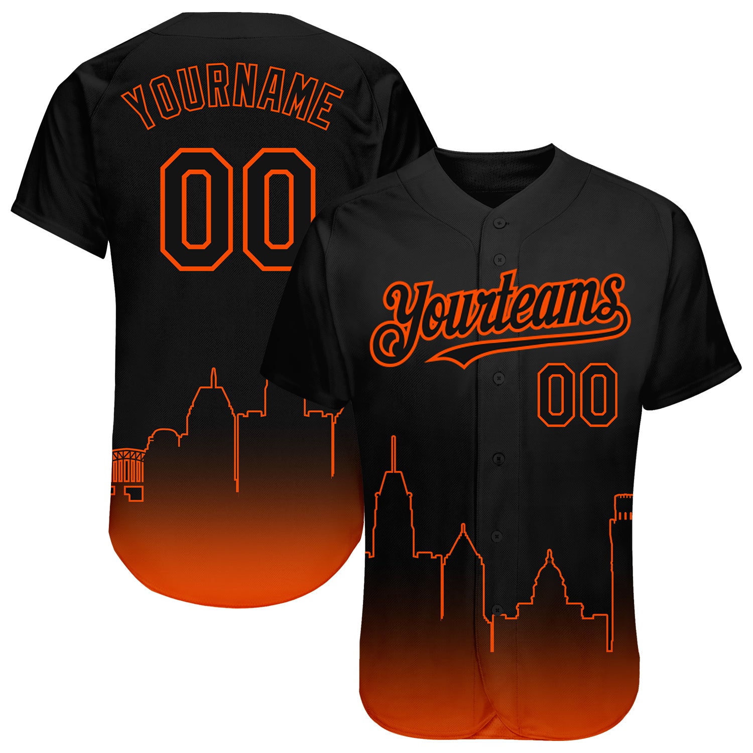 Personalized Baltimore City Fade Fashion Baseball Jersey - Black Orange 3D Design Personalized Black Orange 3D Baltimore