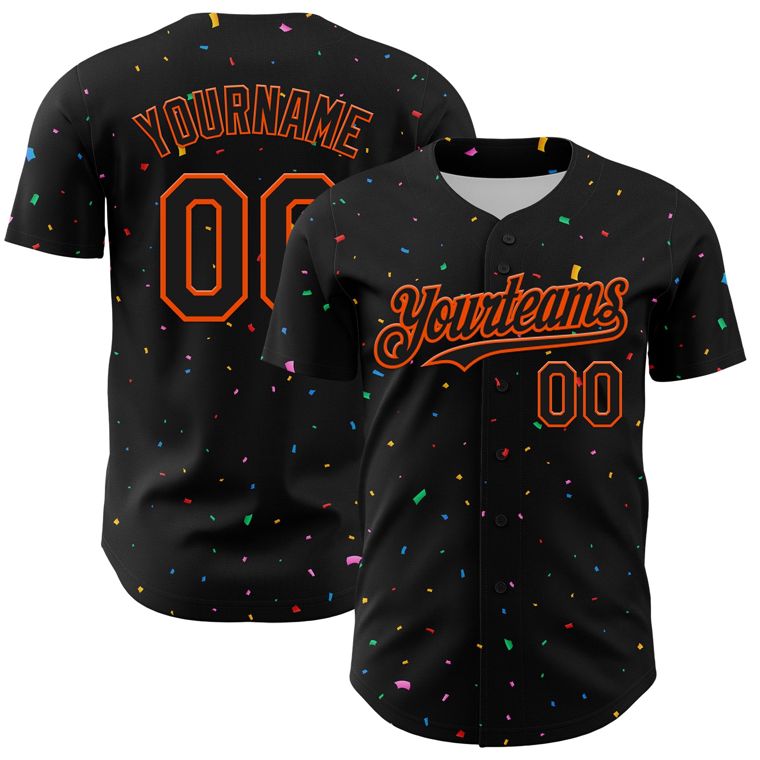 Personalized Black Orange 3D Confetti Baseball Jersey for Men, Unique Custom Sports Apparel Personalized Black Orange 3D