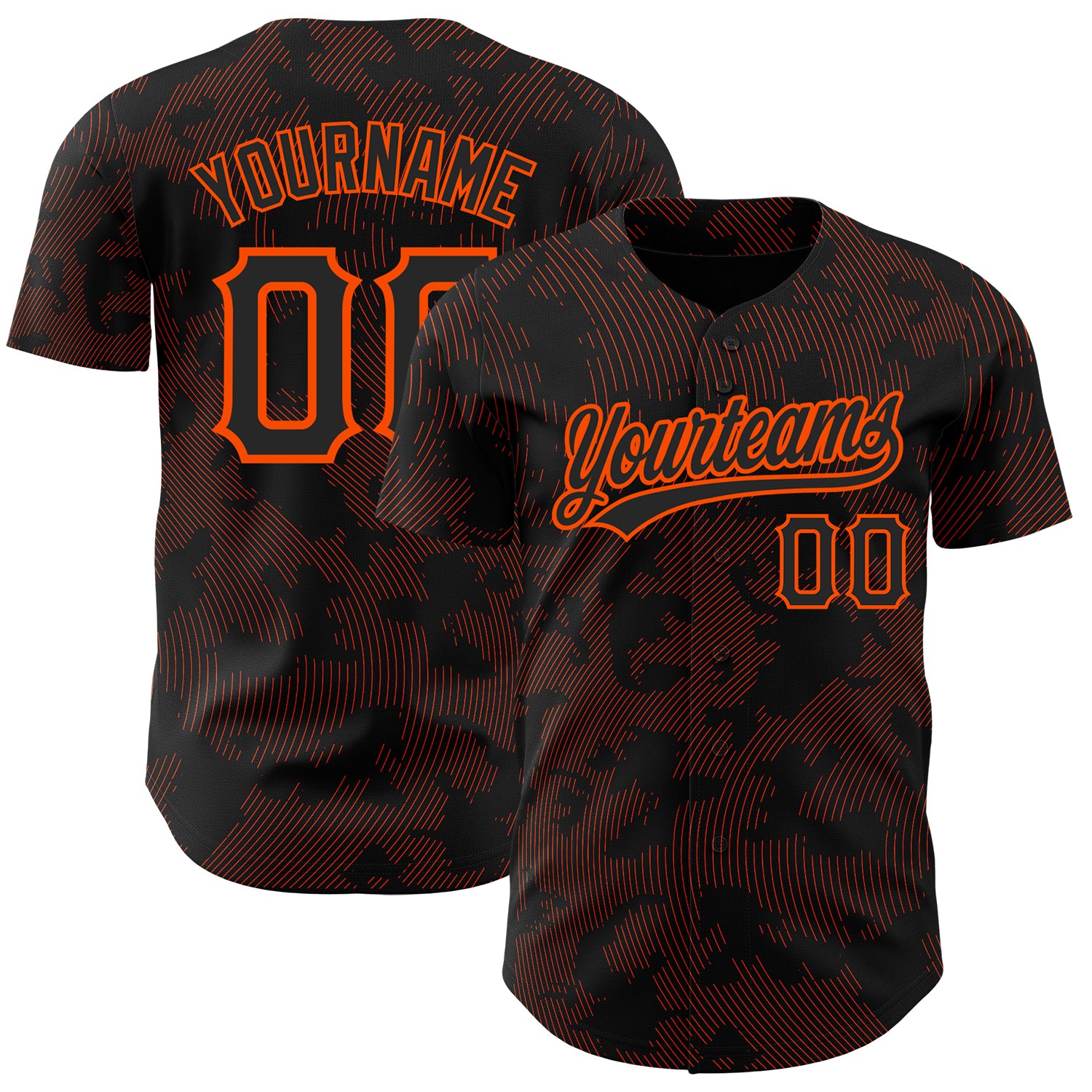 Personalized 3D Curve Lines Baseball Jersey in Black and Orange Personalized Black Orange 3D Curve Lines Baseball Jersey