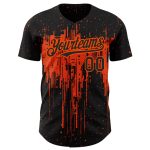 Custom 3D Dripping Splatter Art Baseball Jersey in Black and Orange - Personalized Sports Apparel Personalized Black Orange