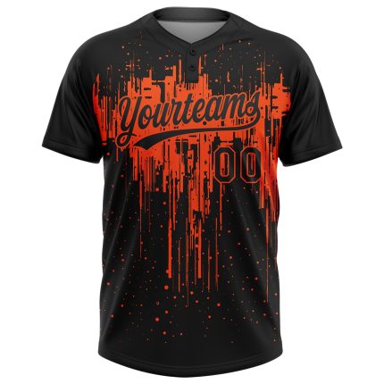 Personalized 3D Dripping Splatter Art Black Orange Unisex Softball Jersey - Two-Button Design Personalized Black Orange 3D