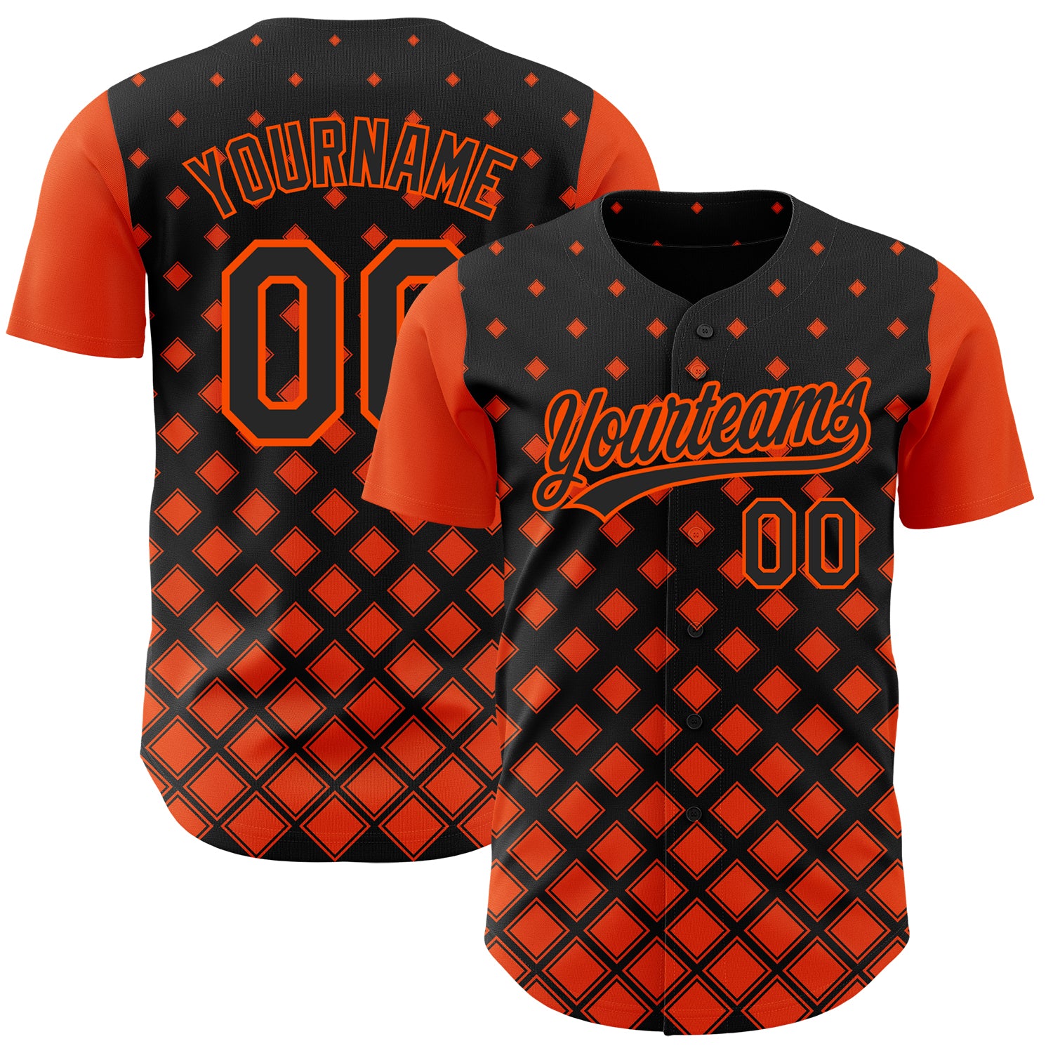 Personalized 3D Geometric Shapes Baseball Jersey in Black and Orange Personalized Black Orange 3D Geometric Shapes Baseball