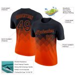 Custom black and orange gradient fade performance t-shirt, back view