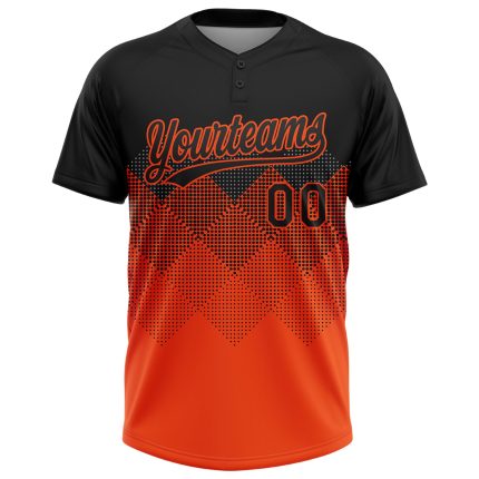 Personalized 3D Gradient Black Orange Softball Jersey Unisex Two-Button Design Personalized Black Orange 3D Gradient Square