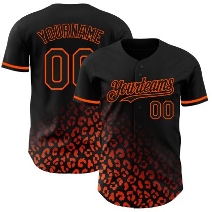 Custom 3D Leopard Print Baseball Jersey in Black and Orange - Fashion Sports Apparel Personalized Black Orange 3D Leopard