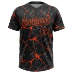 Custom Name and Number Unisex Two-Button Softball Jersey - Personalized Black and Orange 3D Pattern Abstract Network Personalized