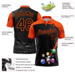Custom Team Name and Number Orange Black 3D Pattern Billiards Polo Shirt - Personalized Performance Shirt Personalized Black