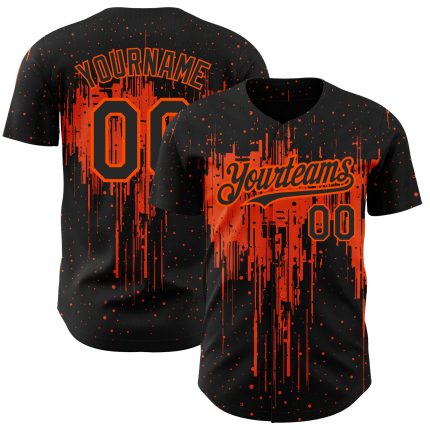 Custom Black Orange Dripping Splatter Art Baseball Jersey - Personalized Team Name and Number, 3D Pattern Design Personalized