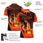 Personalized Flame Billiards Polo Shirt with Custom Name & Number - Black Orange 3D Pattern Design for Team Performance Personalized