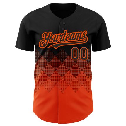Custom Baseball Jersey with Gradient 3D Pattern in Black and Orange - Personalized with Name and Number Personalized Black