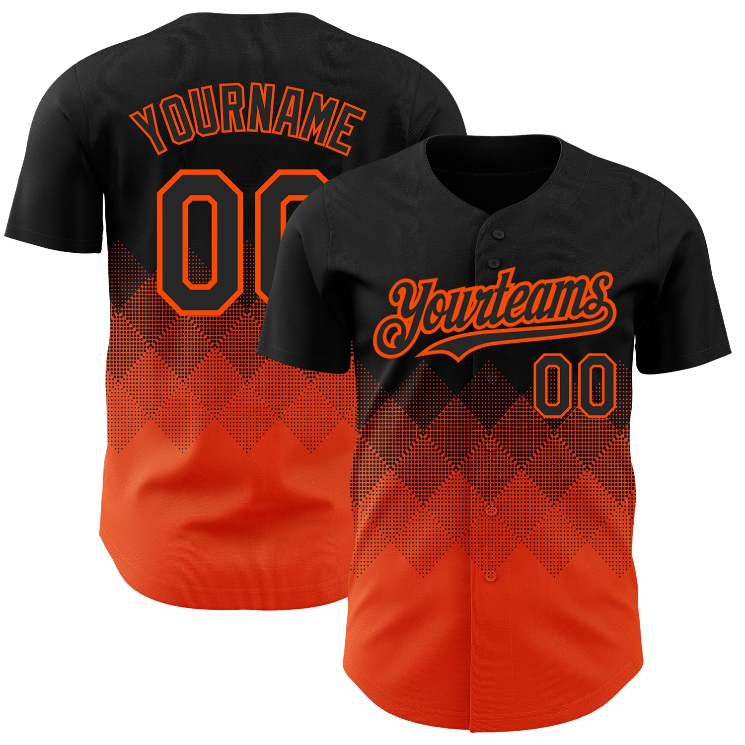 Custom Baseball Jersey with Gradient 3D Pattern in Black and Orange - Personalized with Name and Number Personalized Black