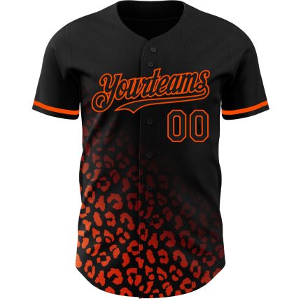 Custom Leopard Print Baseball Jersey with Personalized Name and Number, 3D Black Orange Fade Design, Fashion Team Apparel