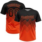 Custom Name Number Unisex Softball Jersey 3D Orange Black Gradient Square Pattern Two-Button Design Personalized Black Orange