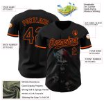 Custom Name and Number 3D Skull Baseball Jersey - Personalized Black and Orange Fashion Team Wear Personalized Black Orange