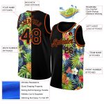 Personalized Tropical Pineapples and Palm Leaves Basketball Jersey, Black and Orange Design, Customizable Apparel Personalized