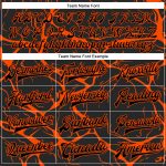 Custom Name Number Bomber Jacket for Team, Personalized Black Orange 3D Pattern Design, Full-Snap Varsity Letterman Style