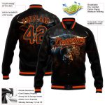 Custom Name Number Personalized Black Orange Bull Face 3D Pattern Varsity Letterman Bomber Jacket Personalized Black Orange